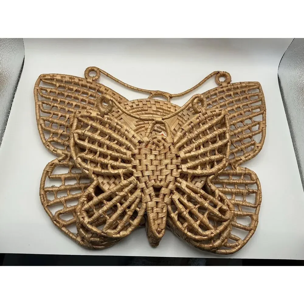Vintage Woven Butterfly Hanging Large Boho Wicker Butterfly Natural Fiber